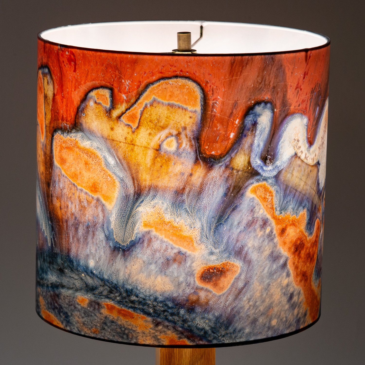 103: Closeup image of reduction-fired pottery by Scott Frankenberger -- Photo on Lamp shade by David Elmore