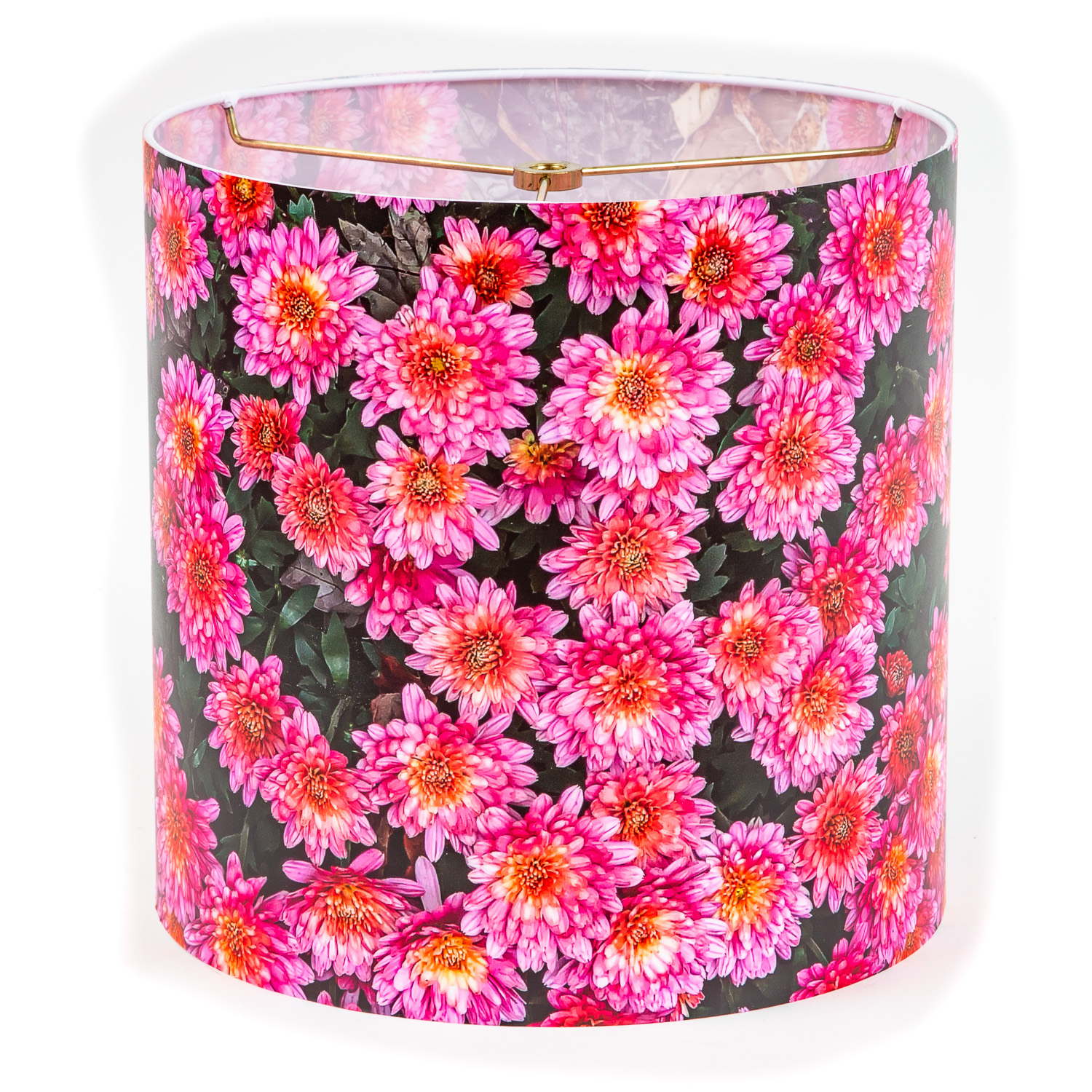 111: Pink Chrysanthemum: Mums are called the 'Queen of Fall Flowers' -- Photo on Lamp shade by David Elmore