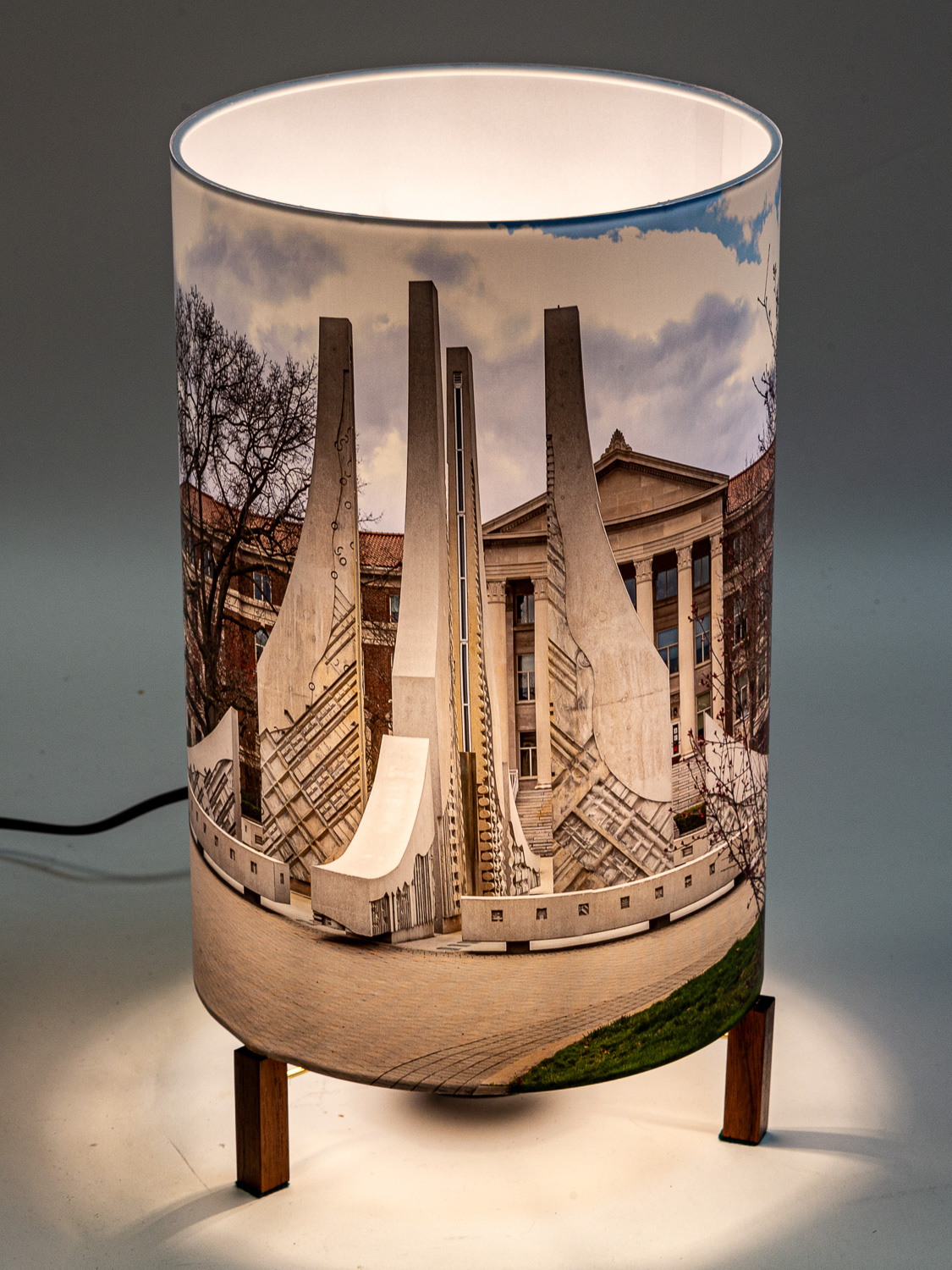 121: Purdue University fountain in Engineering mall -- Photo on Lamp shade by David Elmore